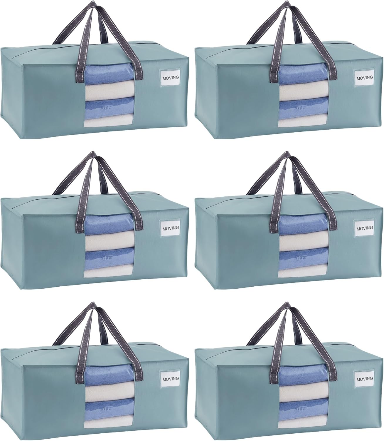 VENO 6 Pack Moving Bags for College, Heavy-Duty Storage Totes, Moving Boxes and Wardrobe Packing Supplies Alternative - Extra Large Durable Laundry Bags for Clothes (Light Blue Matte, 6 Pack)