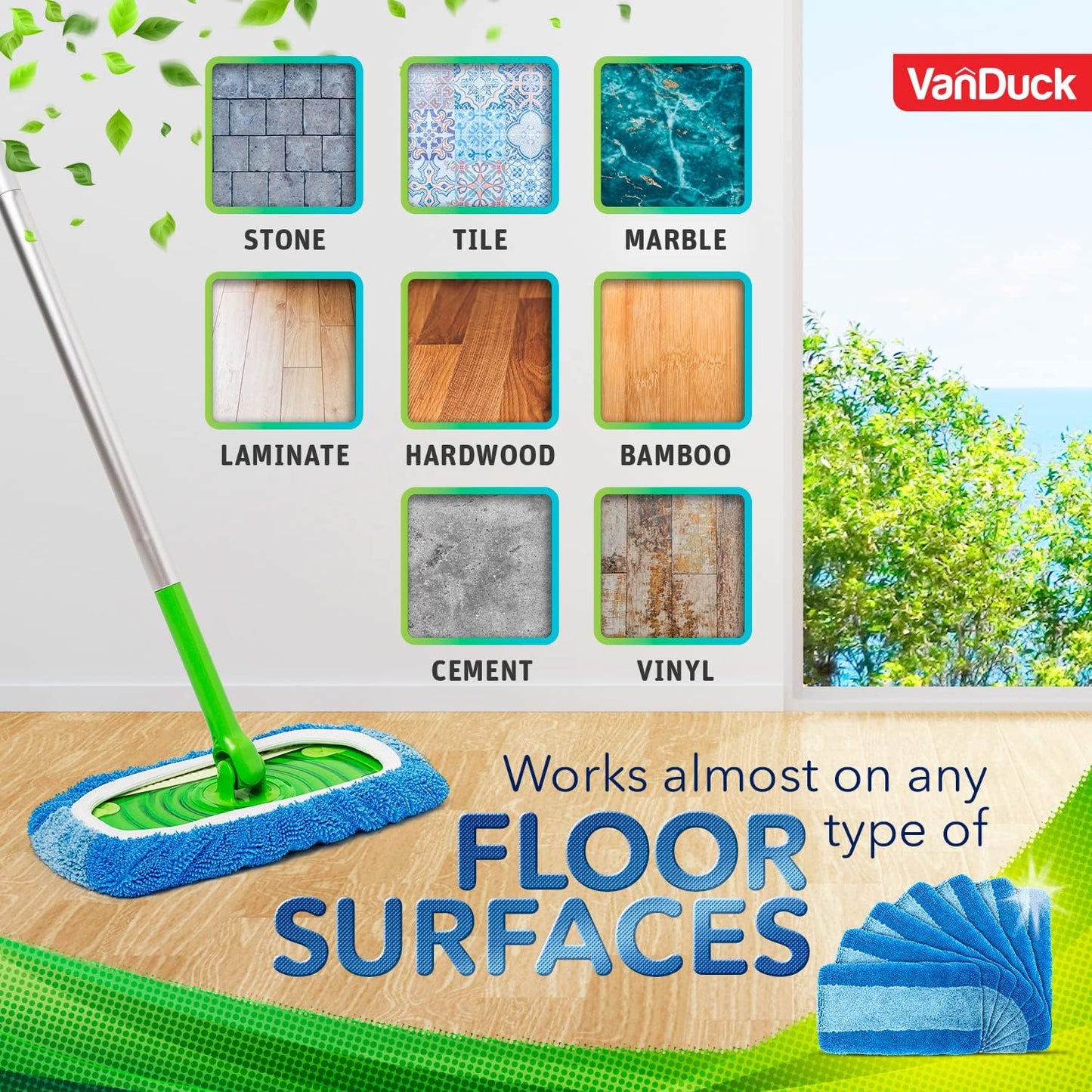 VanDuck Reusable Pet Heavy Duty Mop Pads Compatible with Swiffer Sweeper (4-Pack) - Washable Microfiber Mop Pads for Wet & Dry Use - All Purpose Floor Mopping and Cleaning Product