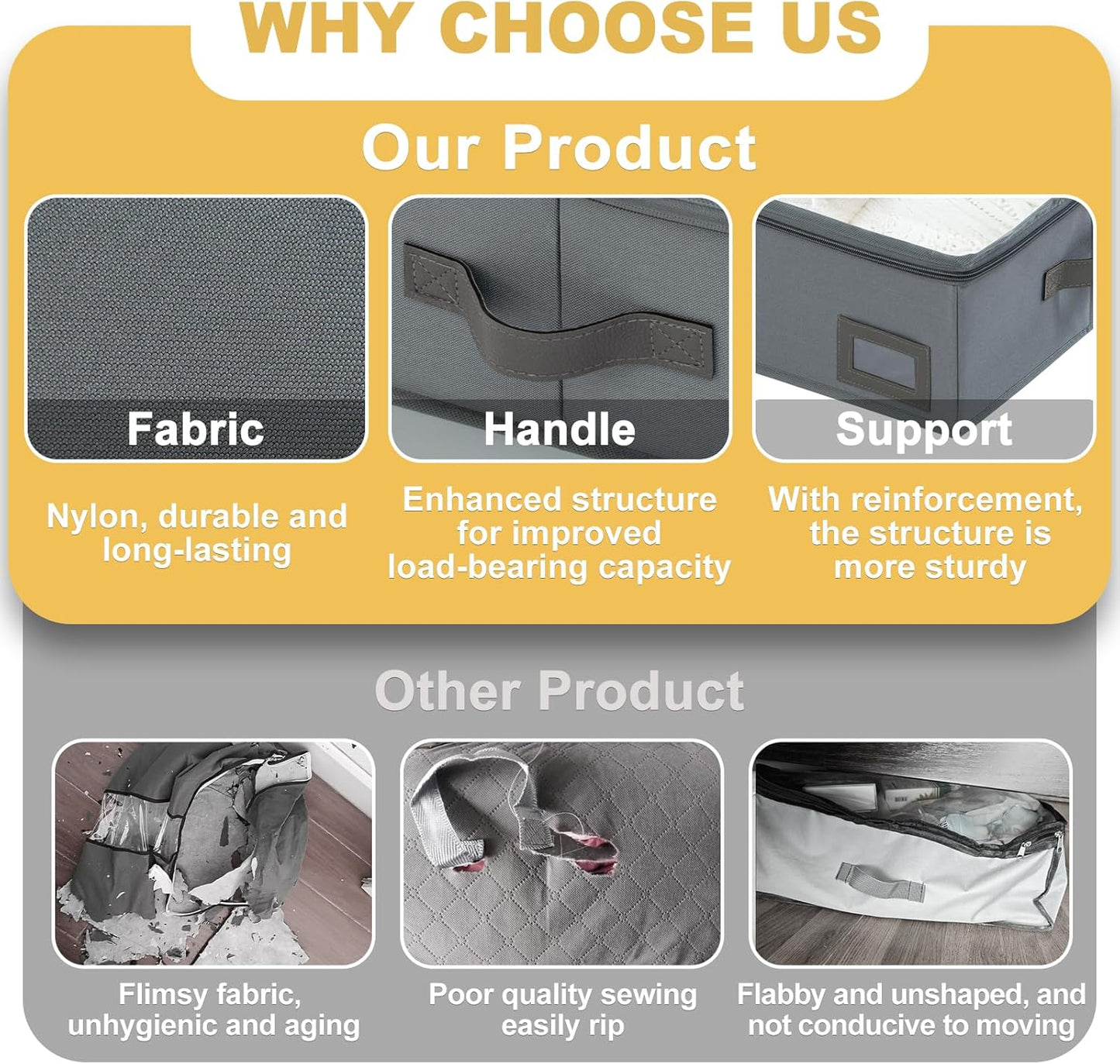 6-Inch Under Bed Storage Containers (2-Pack) | Sturdy Sidewalls | Clear Cover & Label Holder | Foldable Closet Organizer | Stores Clothing/Blankets/Sweaters/Sheets