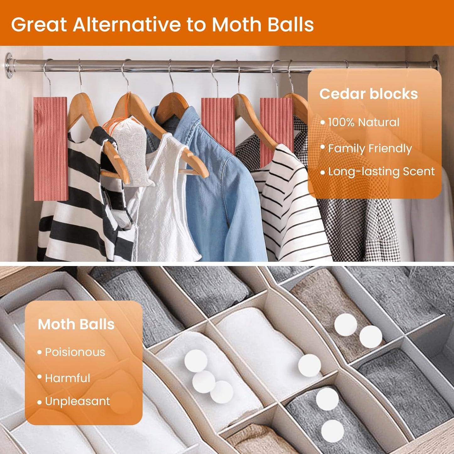 Homode Cedar Blocks, Cedar Hang Ups for Clothes Storage, Cedar Sachets for for Closets and Drawers, Fresh Scent Ceder Wood, 18 Pack