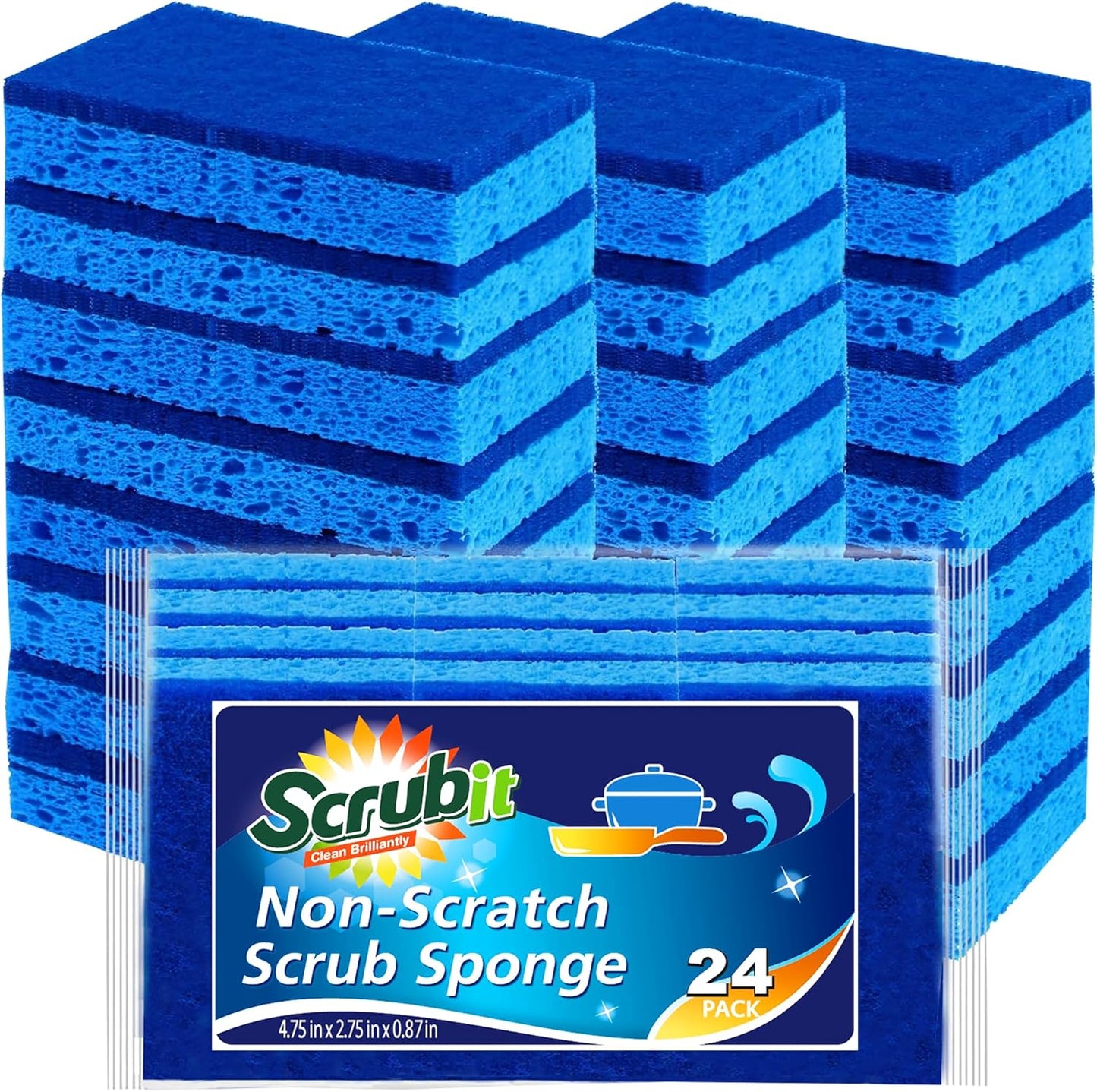 Scrubit Non-Scratch Cleaning Scrub Sponges- Scrubbing Dish Sponge Ideal for Washing Kitchen,Dishes, Bathroom &More – Dishwashing Sponge Along with A Thought Scrubber – 24 sponges