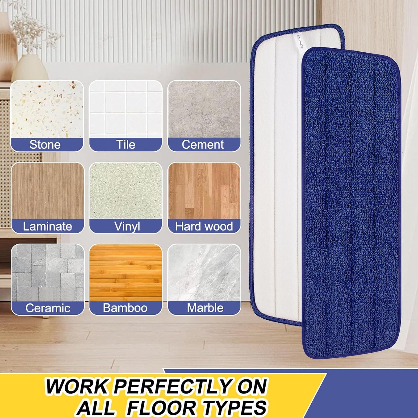 8 Pack 16.5 inch Reusable Mop Pads Microfiber Spray Mop Replacement Heads for Wet/Dry Mops Compatible with Bona Floor Care System