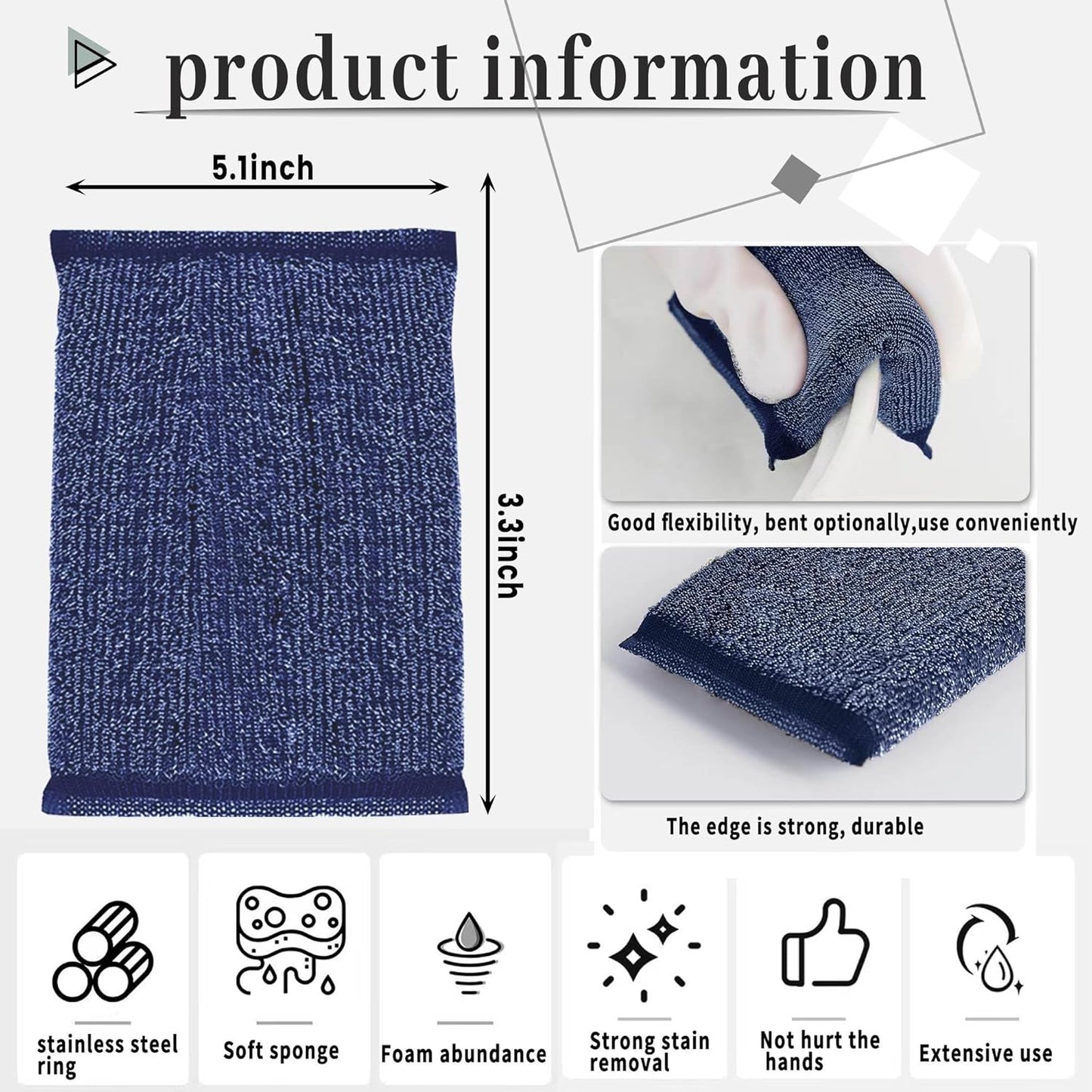 Steel Wool Scrubber Kitchen Sponges - Kitchen Dish Sponges Scrubbers, Non-Scratch Microfiber sponges for Cleaning, Pots and Pans Scrub Sponge(6 Pack)