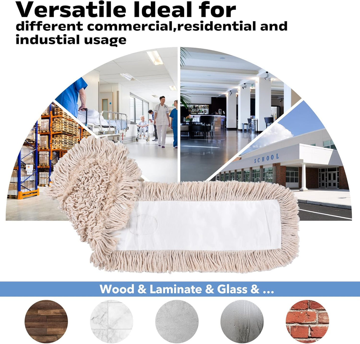 Matthew Cleaning 36'' Cotton Dust Mop Refill Washable Thick Tufted Replacement Heads for Residential & Commercial Use Fit All 36'' Dust Mop Frames, Hardwood, Laminate, Concrete Floors 12 Pack