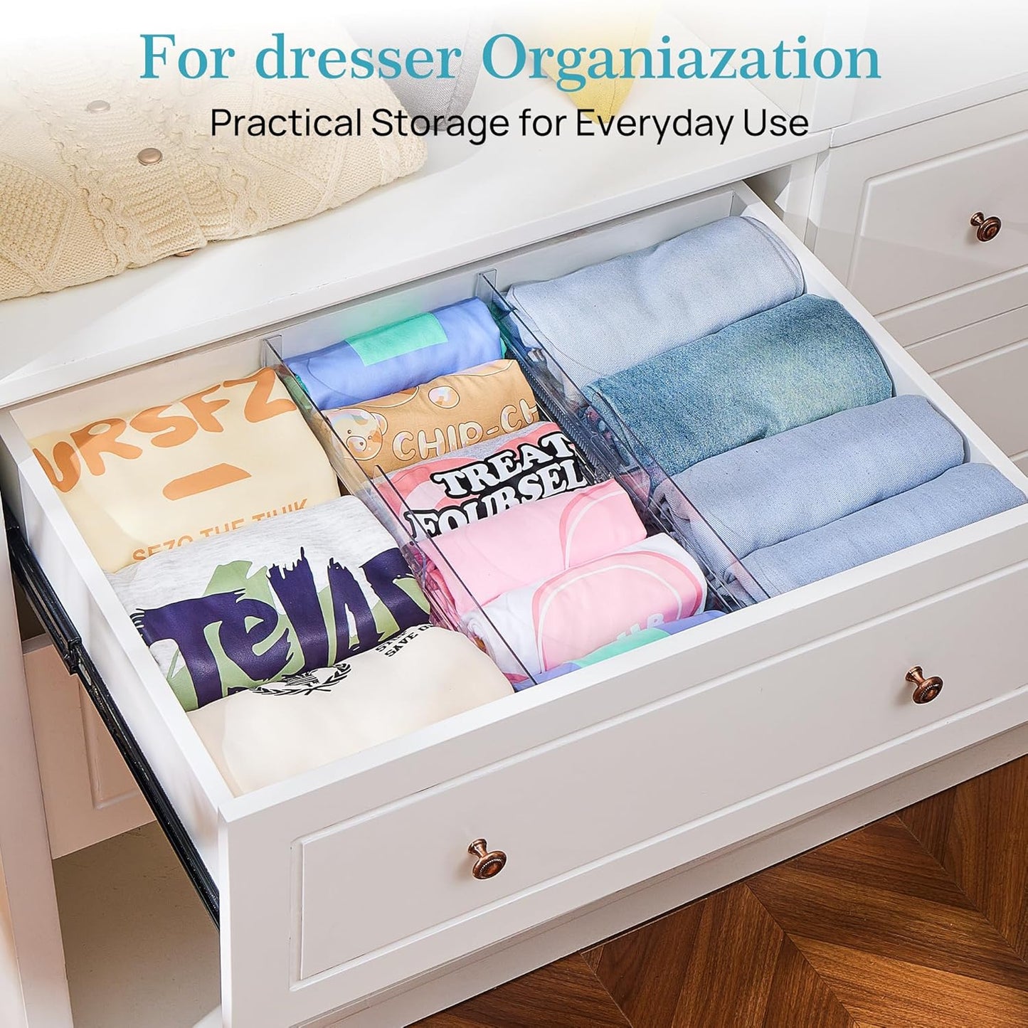 Vtopmart 14 Pack Drawer Dividers for Clothes, 4" High 10.2"-16.6" Adjustable Expandable Dresser Drawer Organizer, Clear Plastic Separators for Dresser, Baby Clothing, Underwear, Cosmetic, Toiletries