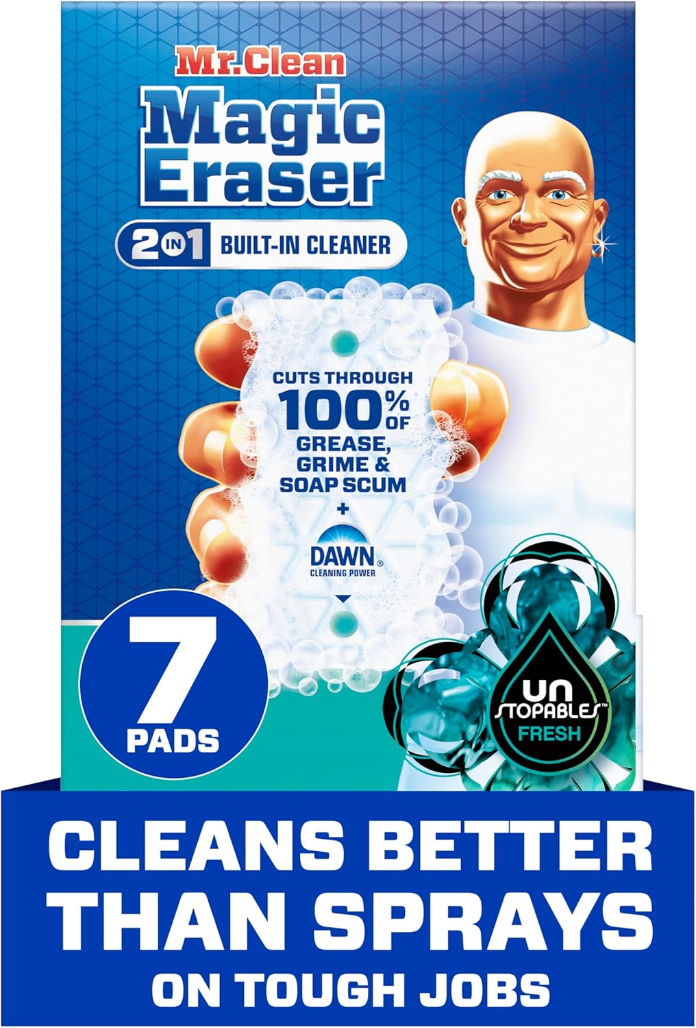 Mr. Clean Magic Eraser Foaming Sponge, All Purpose Cleaner, Dawn Cleaning Power, Ultra Foamy, 7ct