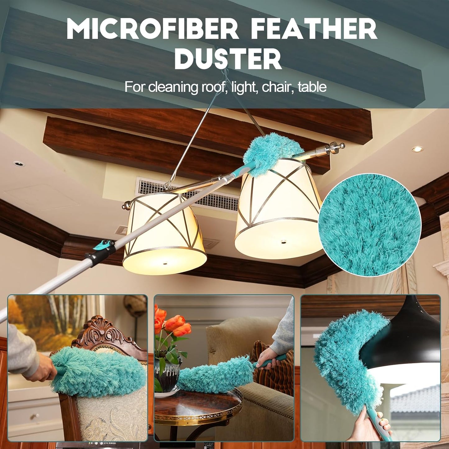 36 Foot High-Reach Duster Kit with 7-30FT Extendable Pole - High Ceiling Duster Cleaning Kit with Telescopic Pole,Cobweb Duster, Chenille Ceiling Fan Duster, Microfiber Feather Duster
