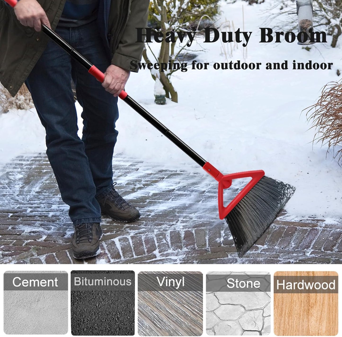 Heavy Duty Broom of Outdoor and Indoor, 4 Packs Upgraded Commercial Angle Brooms, Perfect Red Broom of House,Kitchen, Garage, Courtyard, Concrete
