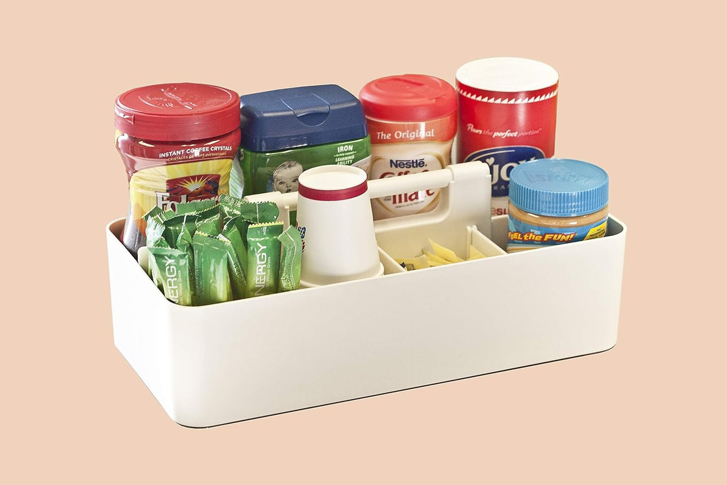 2 PACK - Portable DIY 8 Dividers Durable Plastic Organizer Tote Tool, Supply, Vanity Storage Home Office School Makeup Cleaning Caddy with Handle Made In USA (Ivory)