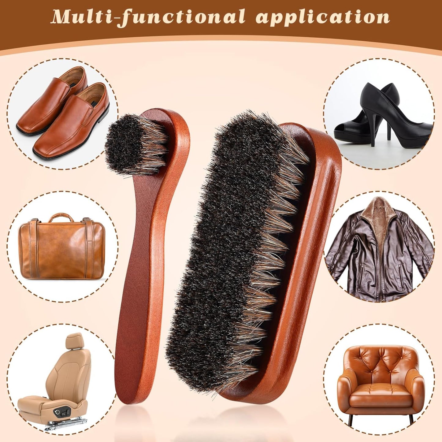 2 Pcs Horsehair Shine Shoes Brush Kit Polish Dauber Applicators Cleaning Leather Shoes Boots Care Brushes Suede Cleaner Brush(2 Pcs Style F)