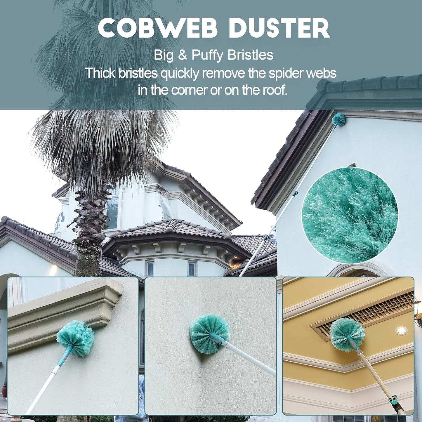 30 Foot High-Reach Duster Kit with 6-24FT Extendable Pole - High Ceiling Duster Cleaning Kit with Telescopic Pole,Cobweb Duster, Chenille Ceiling Fan Duster, Microfiber Feather Duster