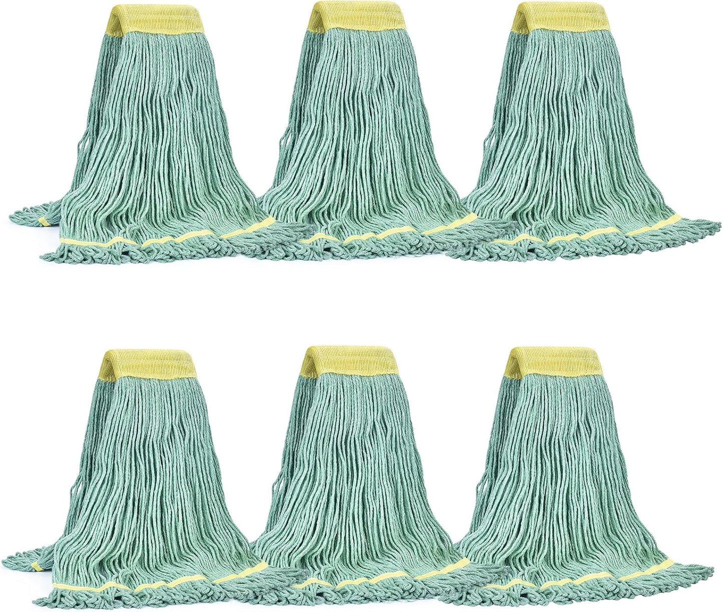 Matthew Cleaning Commercial Mop Head Replacement, 5 Inch Wide Headband, Looped End Cotton Blend String Wet Mops for Floor Cleaning, 18 oz Medium, 6-Pack Green