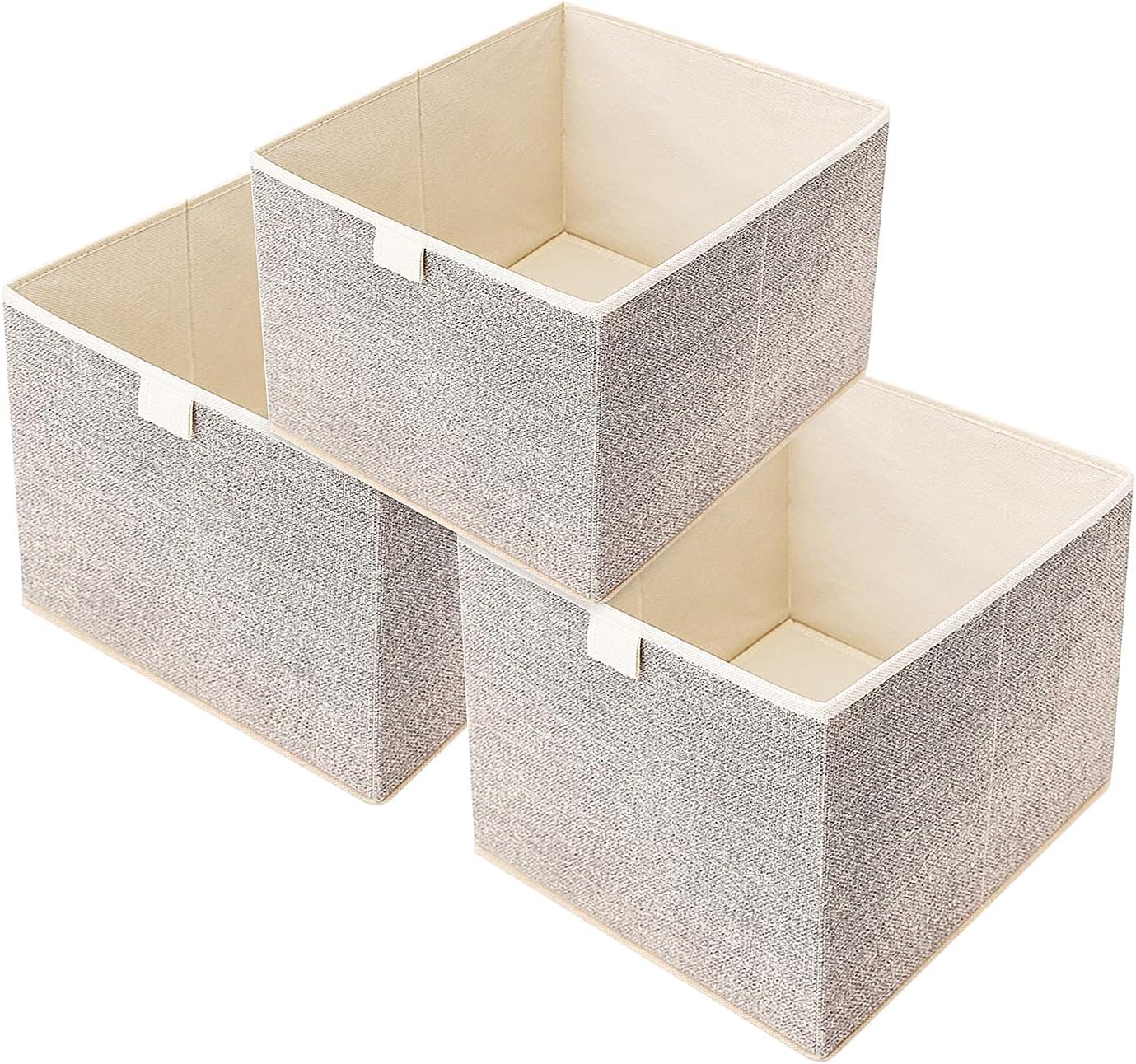 Storage Baskets, 11.8-Inch Woven Fabric Bins, Storage Cubes with Reinforced Handles, Organizer Bins for Closet Shelves, Foldable, for Toys, Clothes, Natural Beige (3PCS/Beige-11.8*11.8*11.8inch)