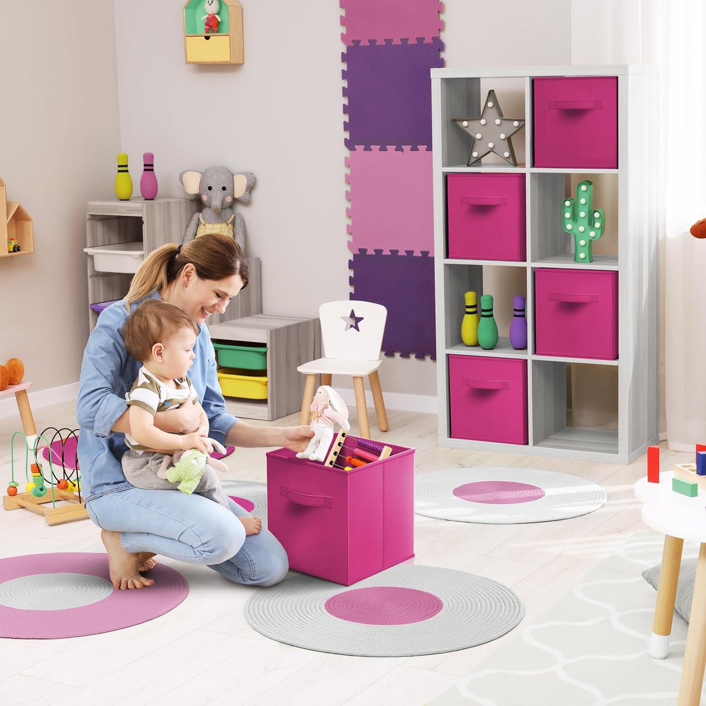 Sorbus 13 Inch Storage Bins - Sturdy Collapsible Fabric Storage Cubes with Handle - 8 Foldable Baskets for Organizing Clothes, Toys, Books - Storage Baskets for Shelves, Closets