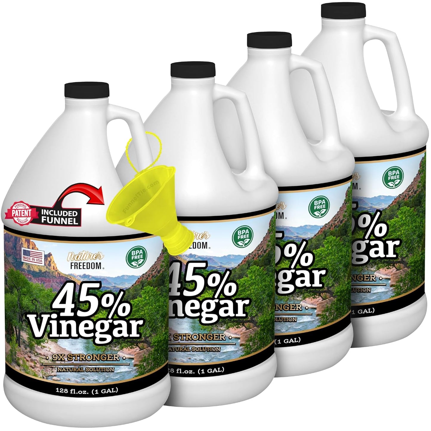 4 Gallons Extra Strength Vinegar 45% with Funnel – Industrial Strength Multi-Purpose Solution for Outdoor Use