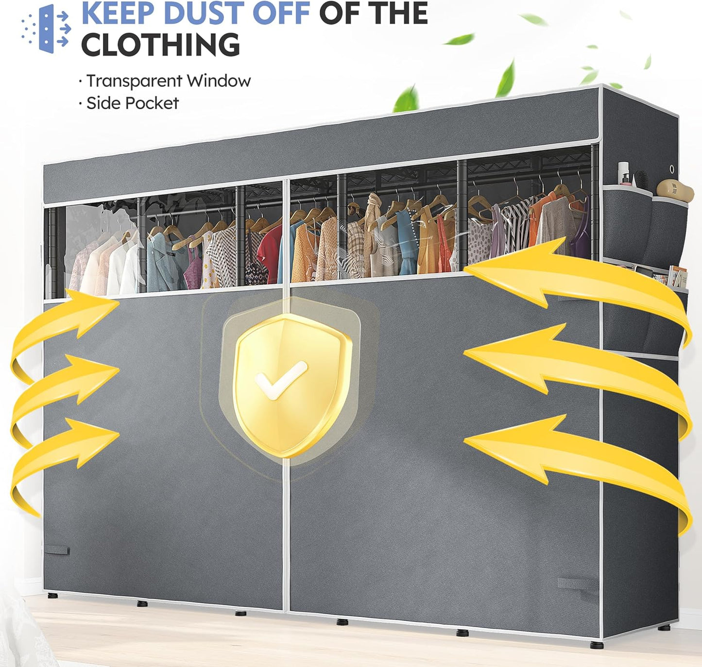 Raybee 90.6" W Clothes Rack with Cover Heavy Duty Clothing Rack with Cover Loads 1200LBS Freestanding Garment Rack for Bedroom, Black