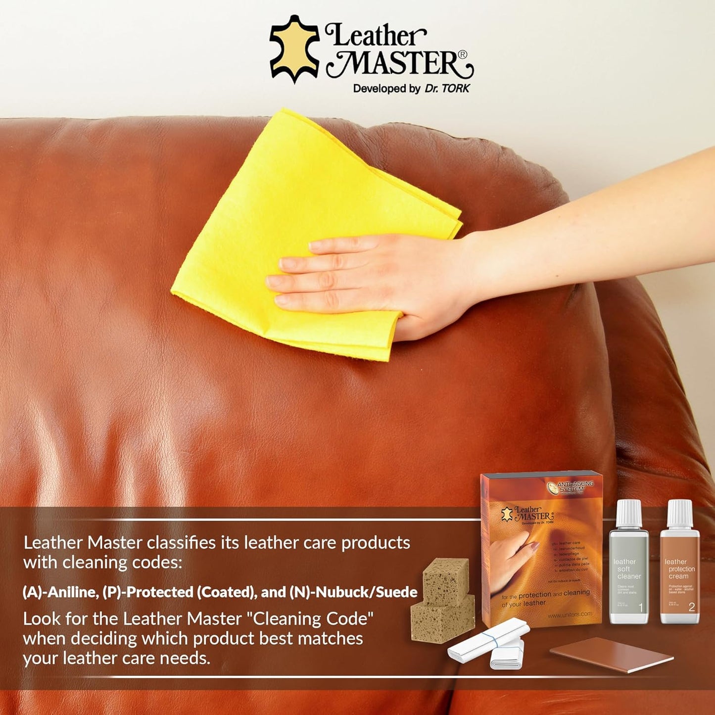 Leather Master Leather Care Kit | Leather Cleaner and Conditioner Kit | Cleans & Restores Car Seats, Furniture, Purses, Jackets | Includes Leather Cleaner, Leather Conditioner, Sponge & Wipes