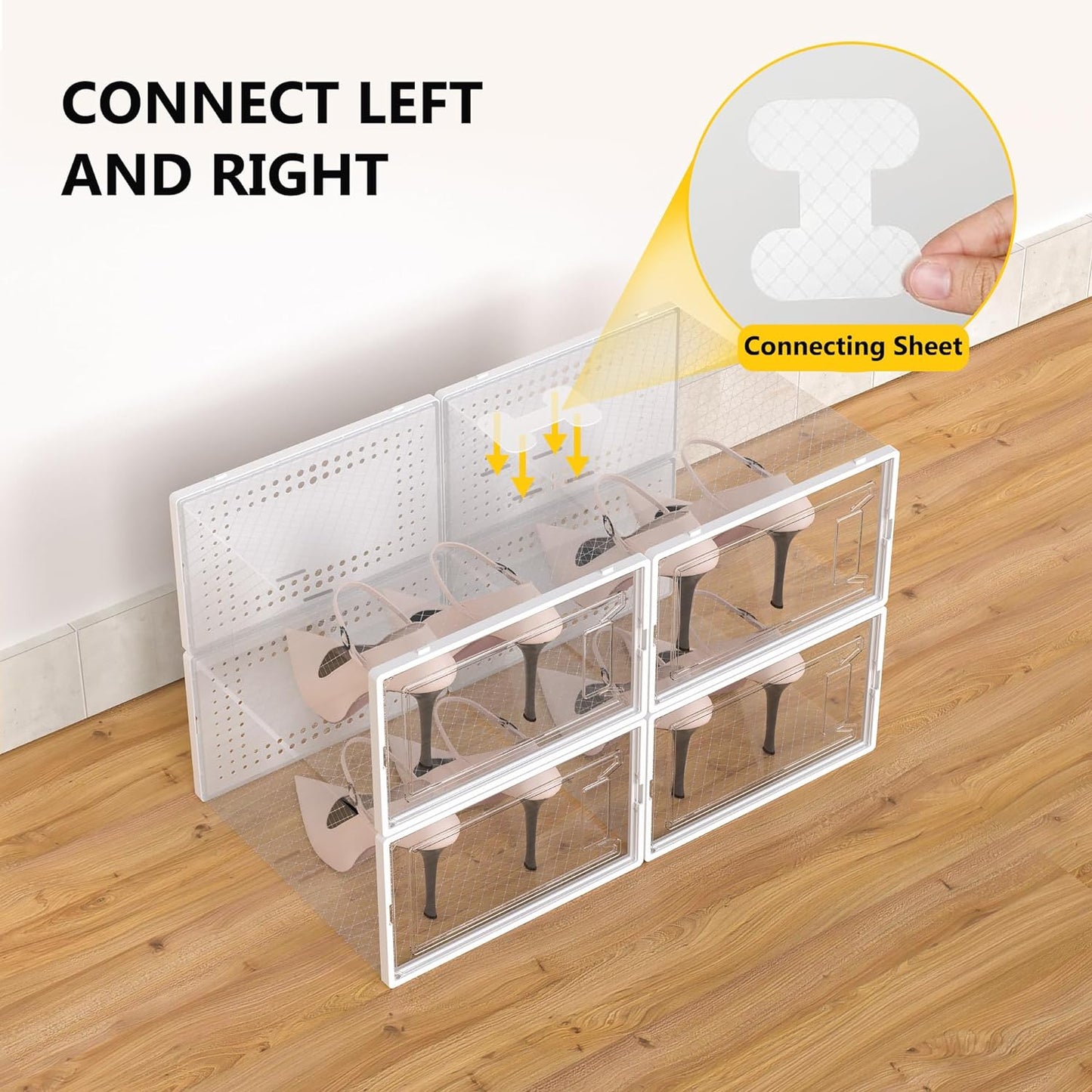 Secret Space 12 Pack XX Large Shoe Organizer Storage Boxes for Closet, Modular Space Saving Shoe Boxes Clear Plastic Stackable Sneaker Containers Display Case with Lids, Pearl White03