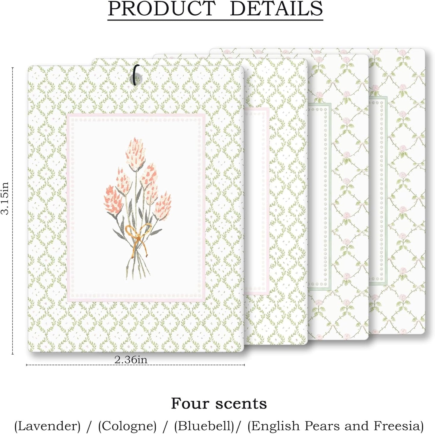 Elegant Rustic Floral Car Air Freshener 4 Pcs, Cottagecore Flower Hanging Scents Air Freshener for Women Girls Gifts, Pastel Leaf Floral Scented Car Accessories Decor for Room Closet Drawer