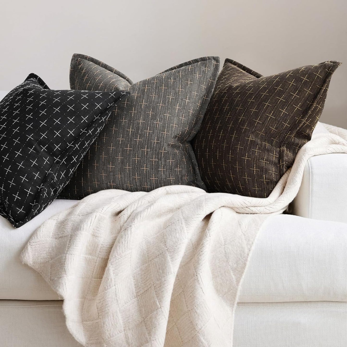 ZWJD 12x20 Pillow Covers Set of 2 Soft Polyester Textured Pillow Covers with Stylish Flange Edge Cozy Farmhouse Throw Pillows for Couch Bed Sofa Living Room