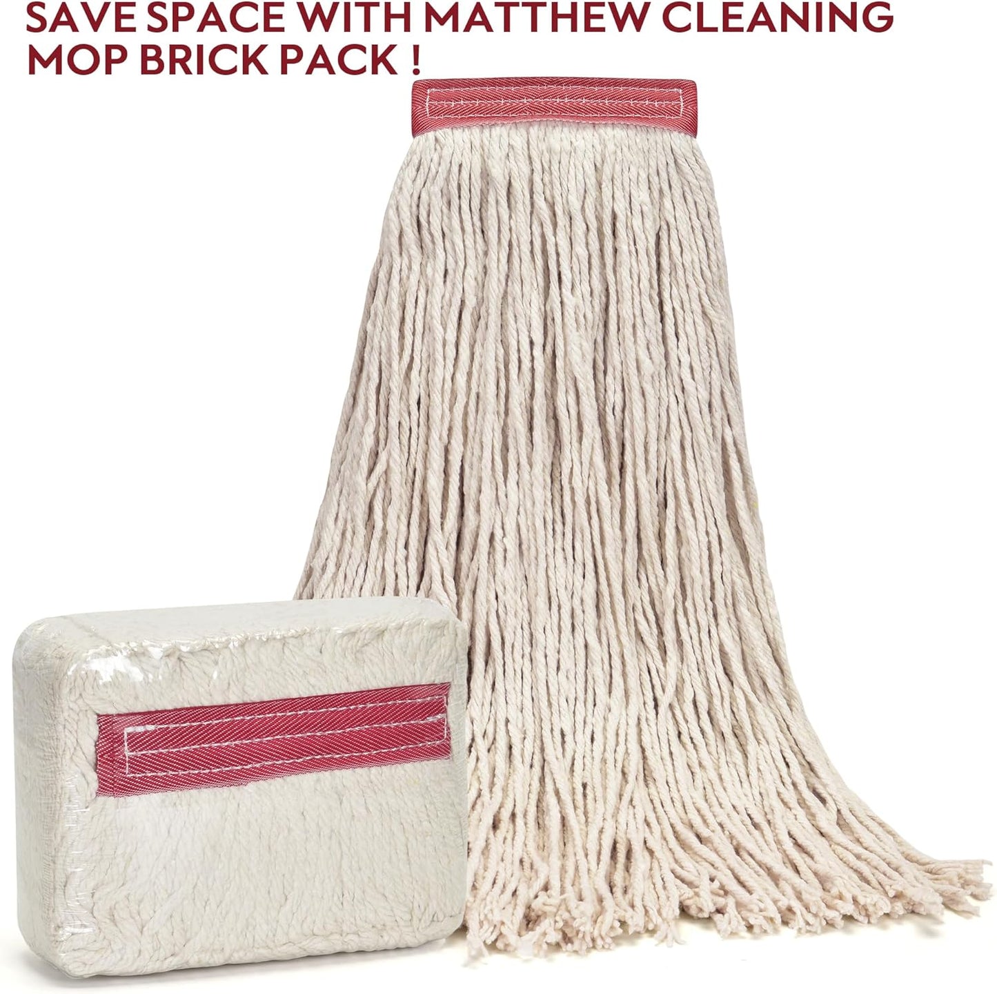 Matthew Cleaning 24oz 6Pack Cotton Floor Mop, Looped-Open String Heavy Duty Refills, Universal Headband Blend, Head Replacement for Home, Industrial and Commercial Use (White)