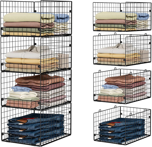 4-Tier Stackable Closet Organizers and Storage Shelves, Foldable Closet Shelf Organizer System, Stackable Storage Bins Drawers for Closet Organizer System, Black(Patent Pending)