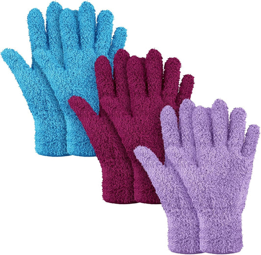 Patelai 3 Pairs Microfiber Plant Dusting Gloves Leaf Cleaning Gloves for Indoor Plants, Blinds, Furniture, House(Small,Reddish Violet, Blue, Purple)