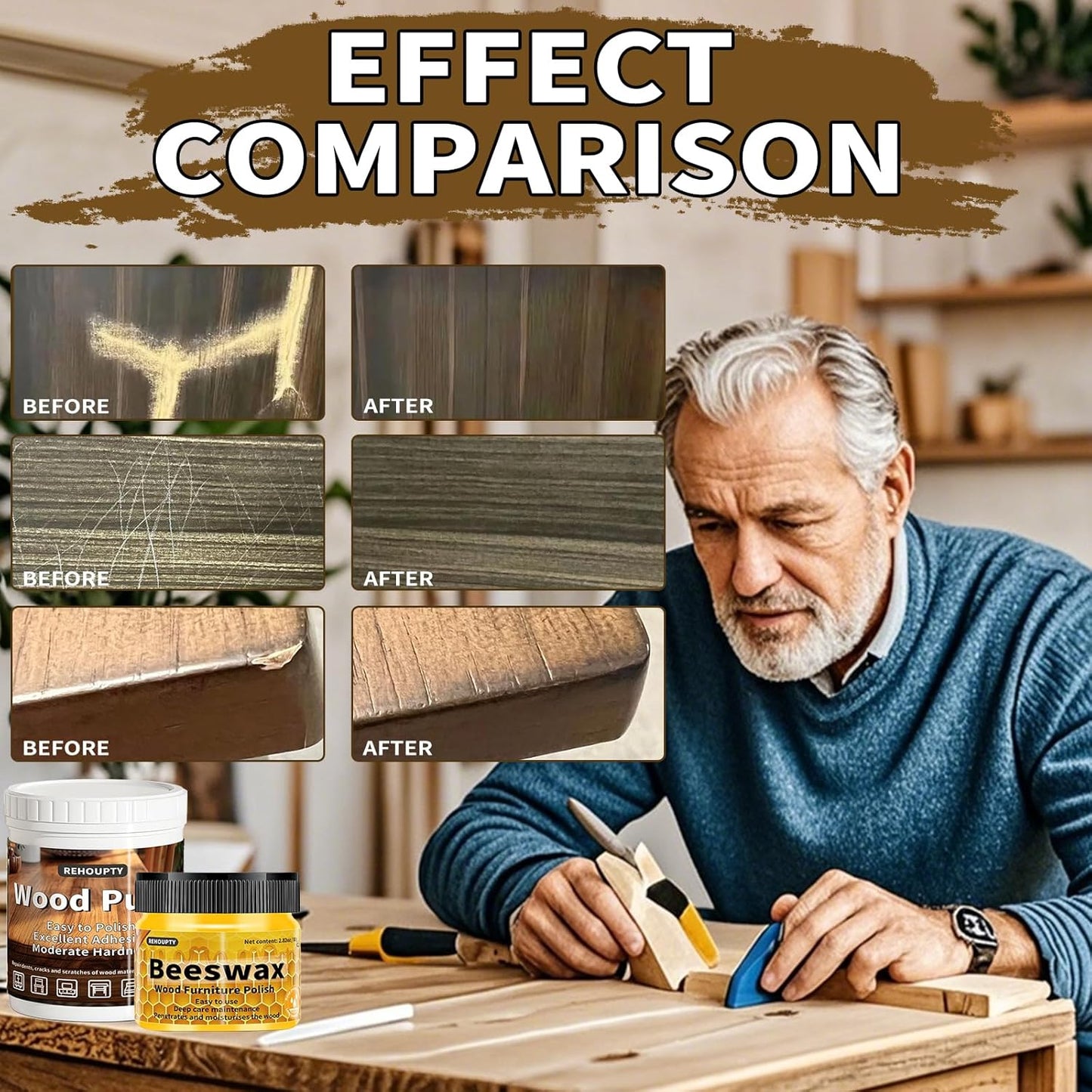 Wood Furniture Repair Kit, All-in-One Large Capacity Floor Repair Kit Include Wood Putty & 12 Colors Wood Touch Up Filler and Beeswax, Vinyl Floor Repair Kit for Scratch, Cracks, Stain, Holes