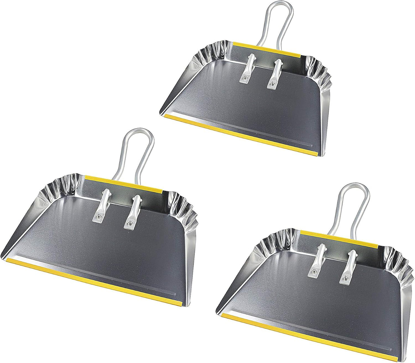 PHYEX 3-Pack 17" Heavy Duty Metal Dust Pans, Wide Dustpans for Household, Easy to Assemble