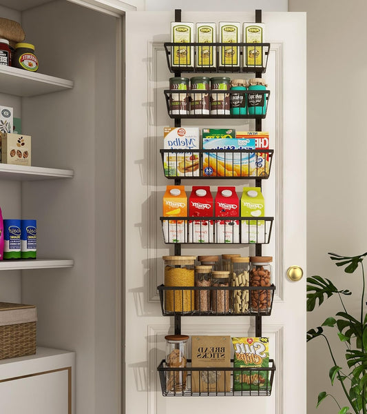 12 Inch Wide Narrow Over The Door Pantry Organizer, Pantry Organization and Storage, Black Metal Hanging Deep Basket Wall Spice Rack Seasoning Shelves, Home & Kitchen Essentials, Apartment