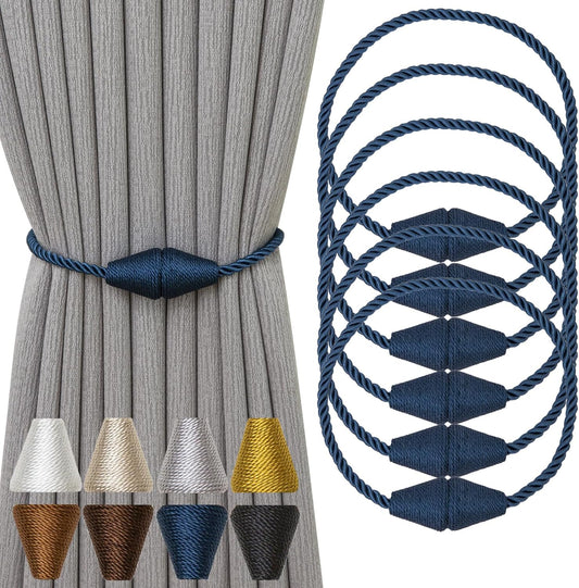 Magnetic Curtain Tiebacks 6 Pack Outdoor Rope Curtain Tie Backs Decorative Window Treatment Holdbacks for Home Decorative Curtain, Blue