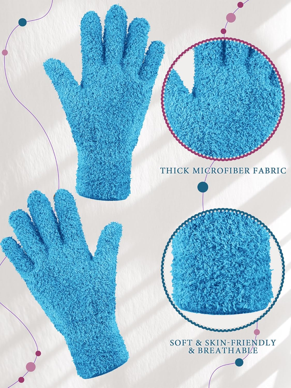 Patelai 3 Pairs Microfiber Plant Dusting Gloves Leaf Cleaning Gloves for Indoor Plants, Blinds, Furniture, House(Medium,Reddish Violet, Blue, Purple)