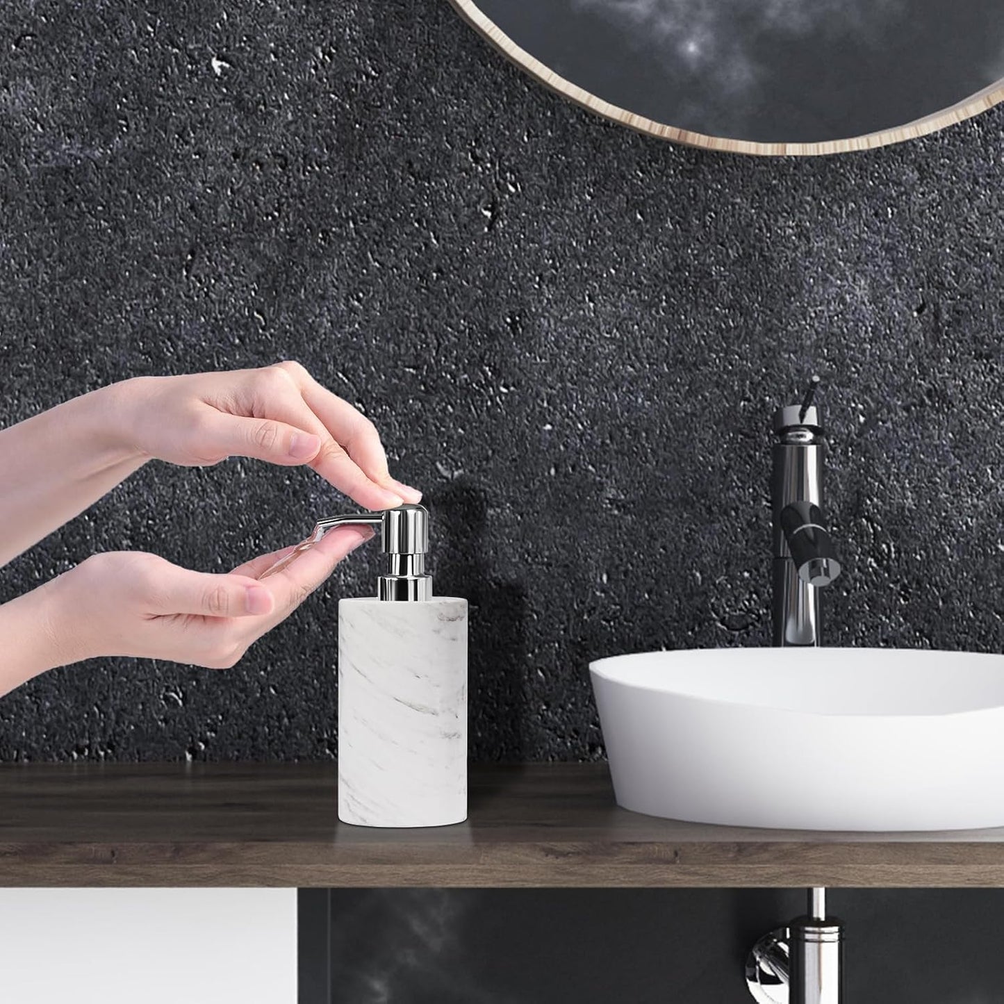 Marble Soap Dispenser with Stainless Steel Pump, White Hand Liquid Soap Dispenser, 6 Ounces for Bathroom