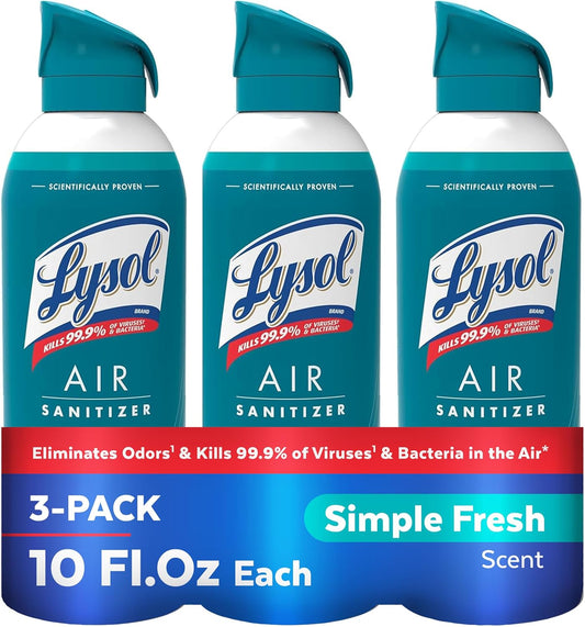 Lysol Air Sanitizer Spray with Odor Eliminator for Home & Office, Sanitizing Spray, Air Freshener Alternative, Simple Fresh Scent, 10 oz (Pack of 3)