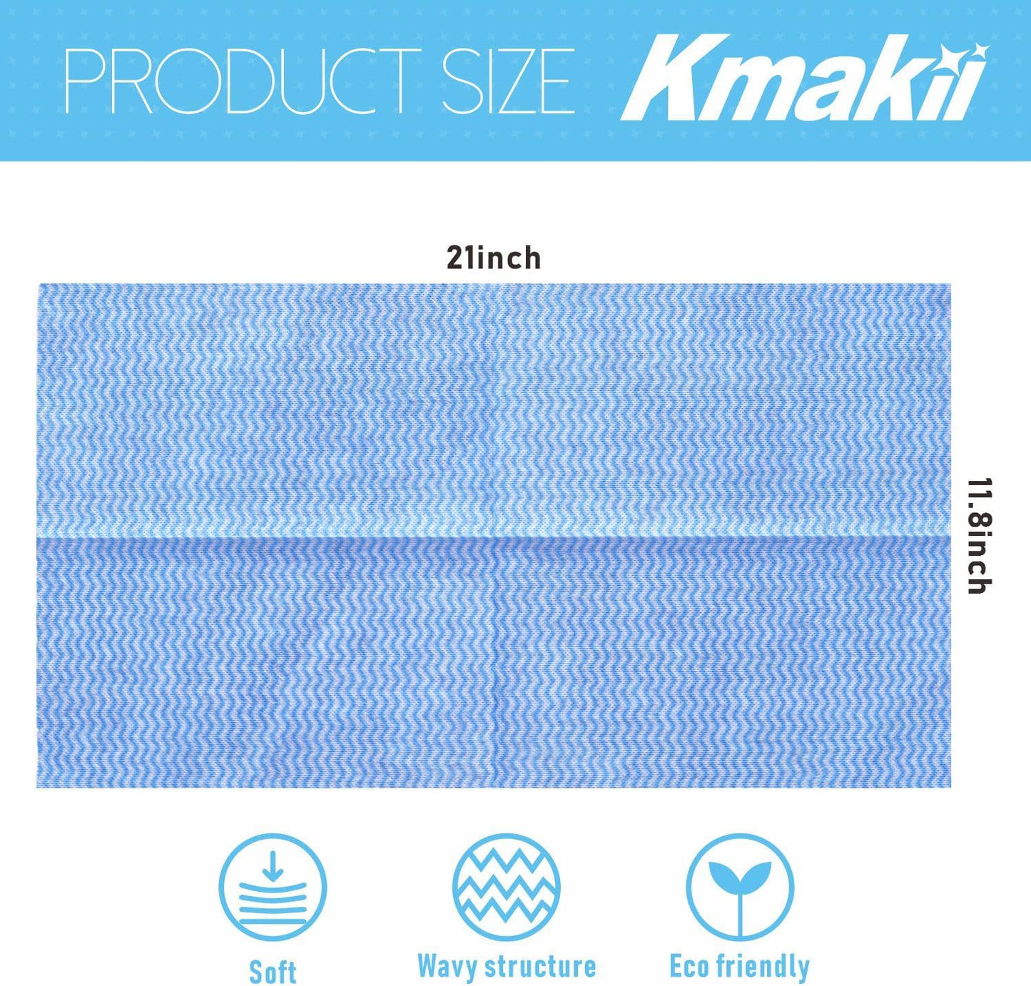 KMAKII Handi Wipe Reusable Cloths - Multi-Purpose Disposable Dish Cloths and Towels, Ultra Absorbent, Fast-Dry, Durable Cleaning Wipes for Kitchen and Home, Blue, 11.8 x 21 inches, Pack of 80