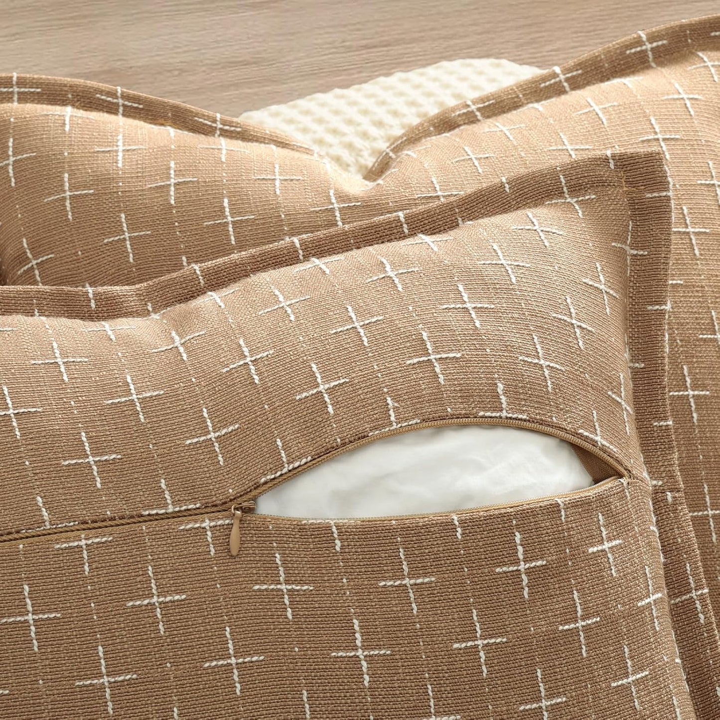 ZWJD Throw Pillow Pillow Covers 22x22 Set of 2 Soft Polyester Textured Pillow Covers with Stylish Flange Edge Cozy Farmhouse Throw Pillows for Couch Bed Sofa Living Room