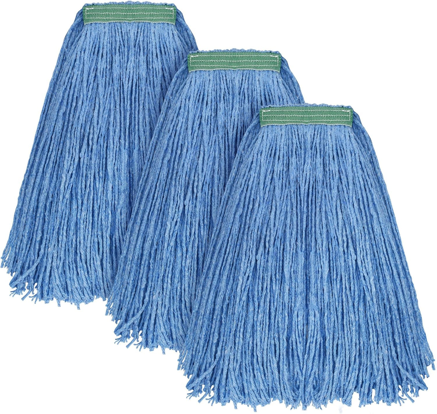 Matthew Cleaning 16oz 3Pack Cotton Floor Mop,Cotton Looped-Open String Heavy Duty String Refills, Universal Headband Blend ,Mop Head Replacement for Home, Industrial and Commercial Use(Blue)