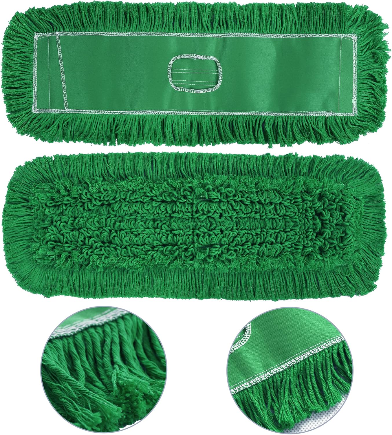 Matthew Cleaning 24'' Industrial Strength Cotton Dust Mop Refill Washable Replacement Heads for Residential & Commercial Use Fit Standard Dust Mop Frames, Hardwood,Concrete Floors Green 1 Pack