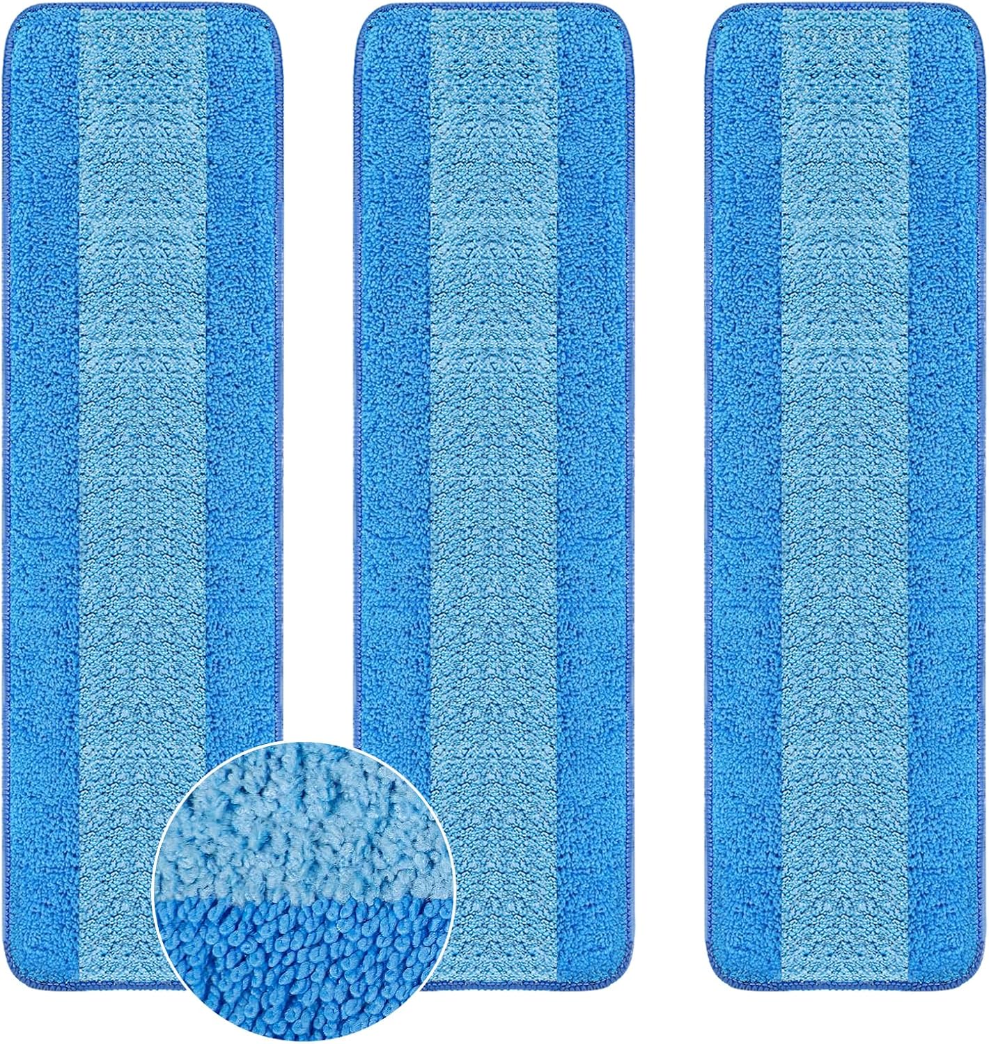 3 Pack Microfiber Cleaning Pads are Compatible with Bona Mop,18 Inch Replaceable Mop Pad Refill,Washable & Reusable Blue Microfiber Mop Pads for Hardwood and Hard-Surface Floors