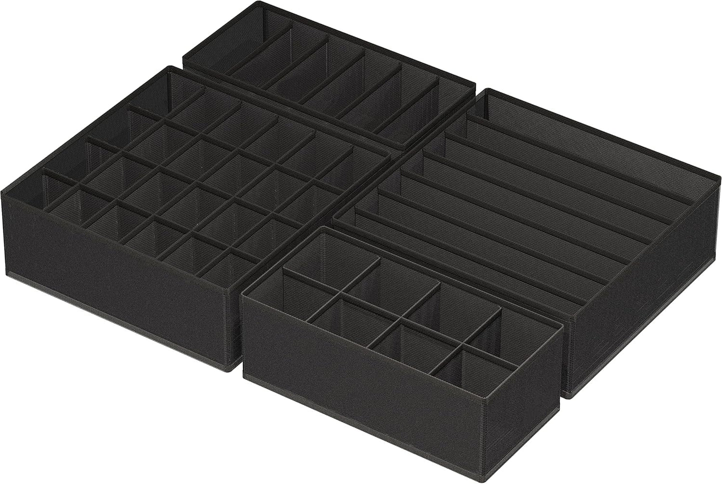 Simple Houseware 4-Pack Drawer Organizer Set - Closet Dividers for Underwear, Socks, Bras, Scarves, Ties - Foldable Non-Woven Storage Boxes, Black