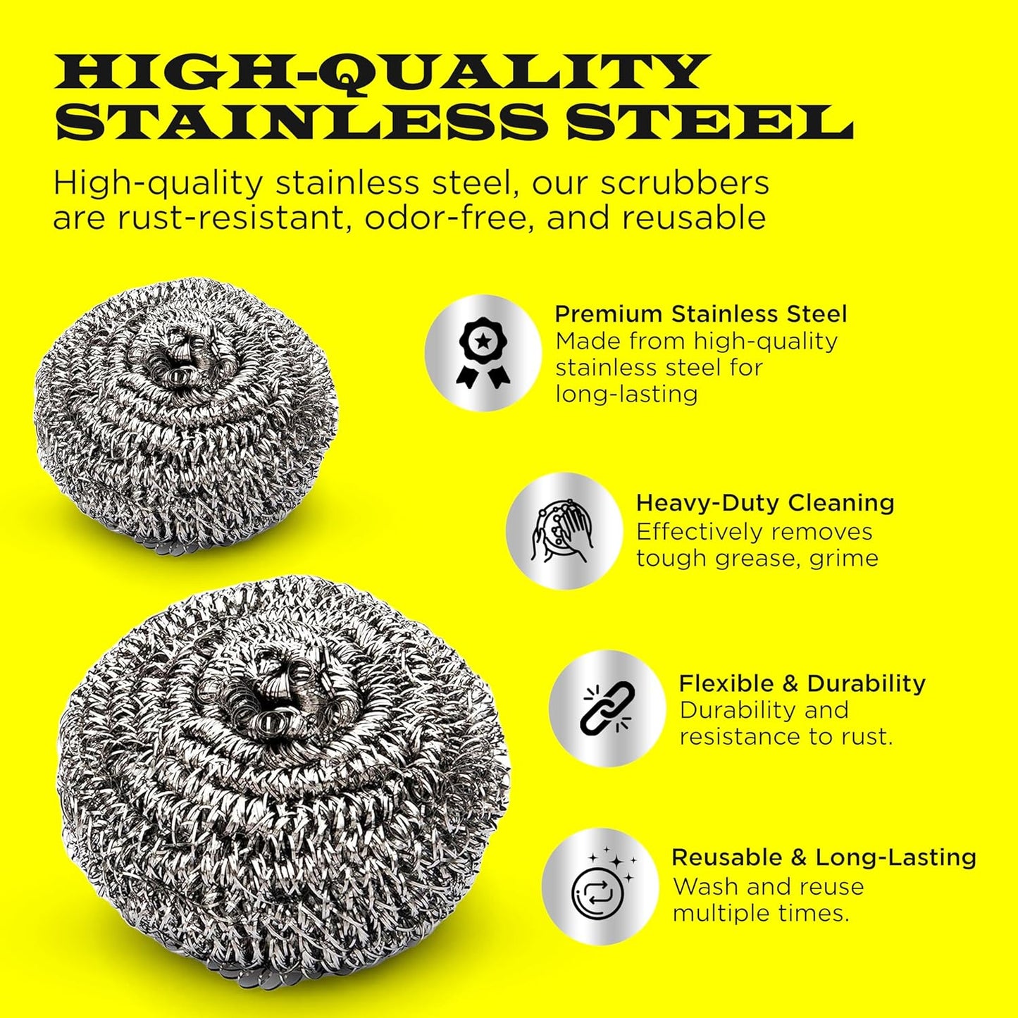 6 Pcs Simba Stainless Steel Wool Scrubber Pads for Cleaning Pans, Pots, Dishes, Ovens, Grills, Sinks, Bathroom and Kitchen, Scourer 6 Pack