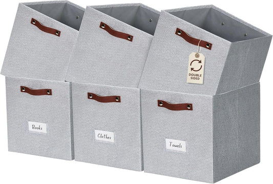 DECOMOMO Storage Cubes, 13x13x13 Storage Cube Bins with Labels, Fabric Organizer Bins (13" / 6pcs, Light Texture Grey)