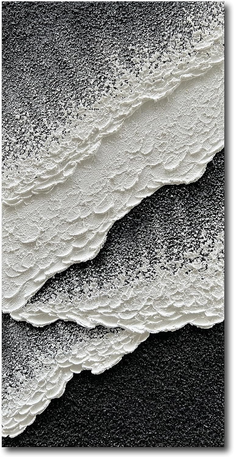 NANKAI Hand Painted black and white abstract canvas art oil painting waves landscape home wall decoration painting 24x48 inches