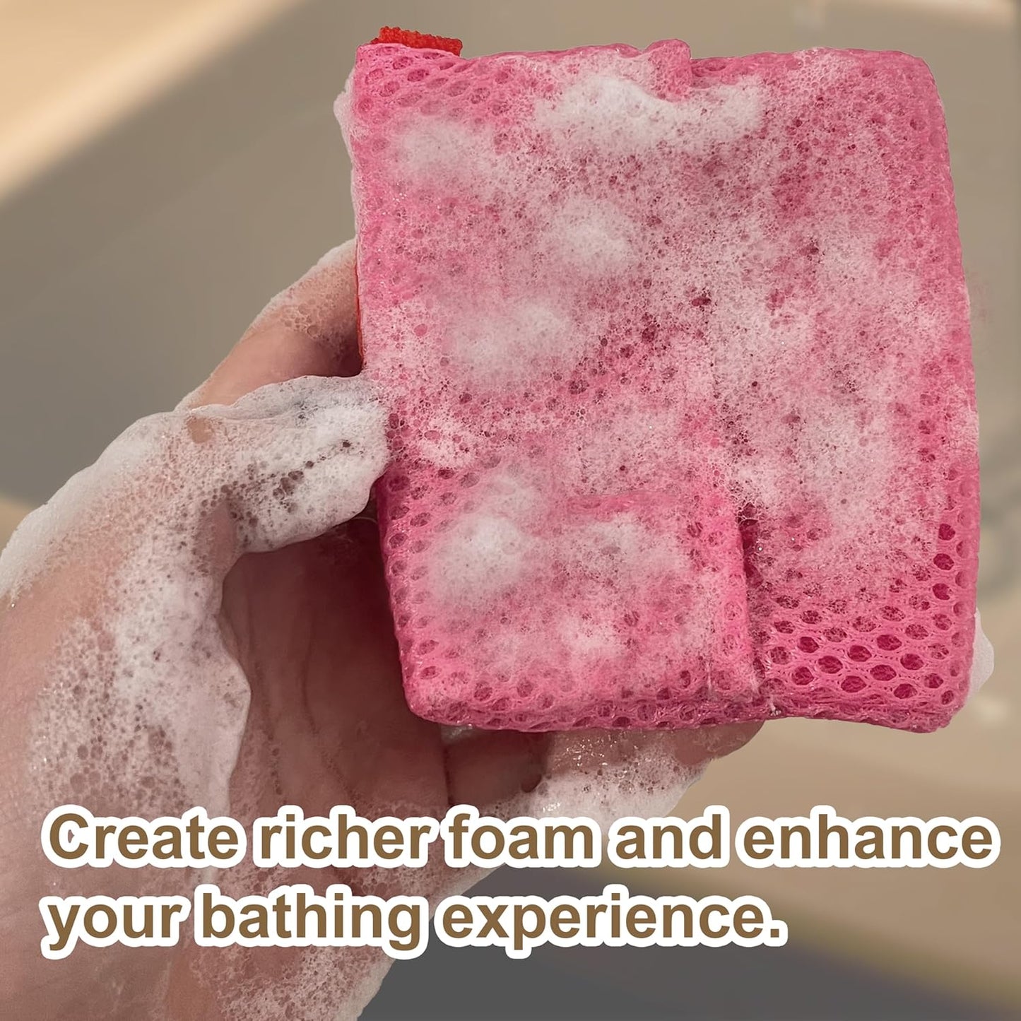 2 Pack Soap Bag Different Roughness Deep and Gentle,Bar Soap Pouch Saver Pocket,Body Scrubber Shower Sponge Loofah,Exfoliating Bath Sponge (Pink)