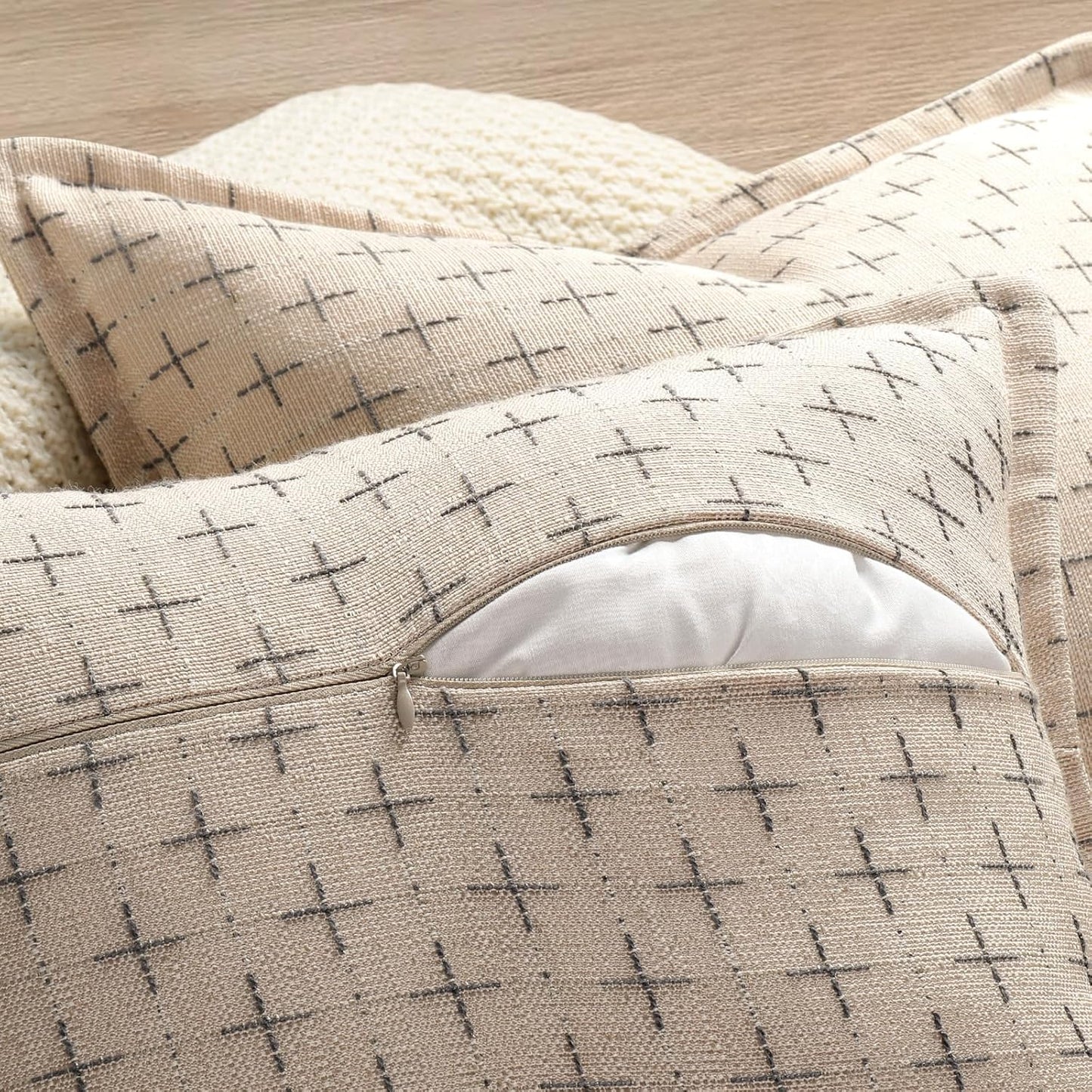 ZWJD Pillow Covers 16x16 Set of 2 Soft Polyester Textured Pillow Covers with Stylish Flange Edge Cozy Farmhouse Throw Pillows for Couch Bed Sofa Living Room