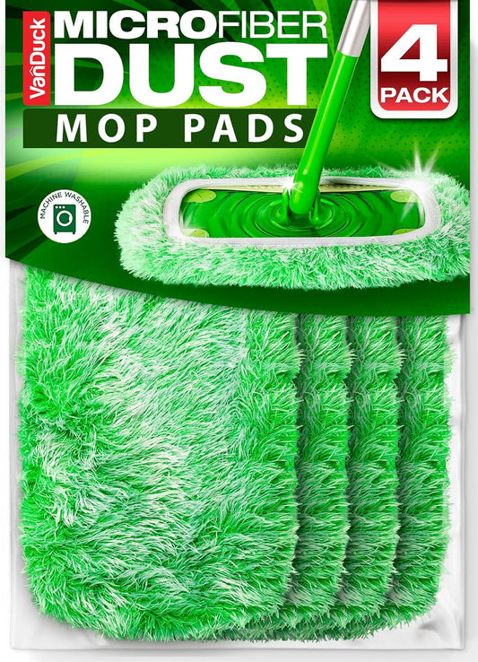 VanDuck Floor Duster Refill Compatible with Swiffer Sweeper Mop (4 Pack) - Microfiber Pet Heavy Duty Dry Cloth Refills - Reusable Mop Pad