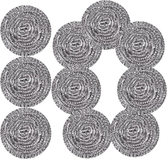 Stainless Steel Scrubber Scrubbing Scouring Pad Sponges Clean Pot Pan and Steel Wool for Kitchen Bathroom (10Pcs Metal Scrubber)