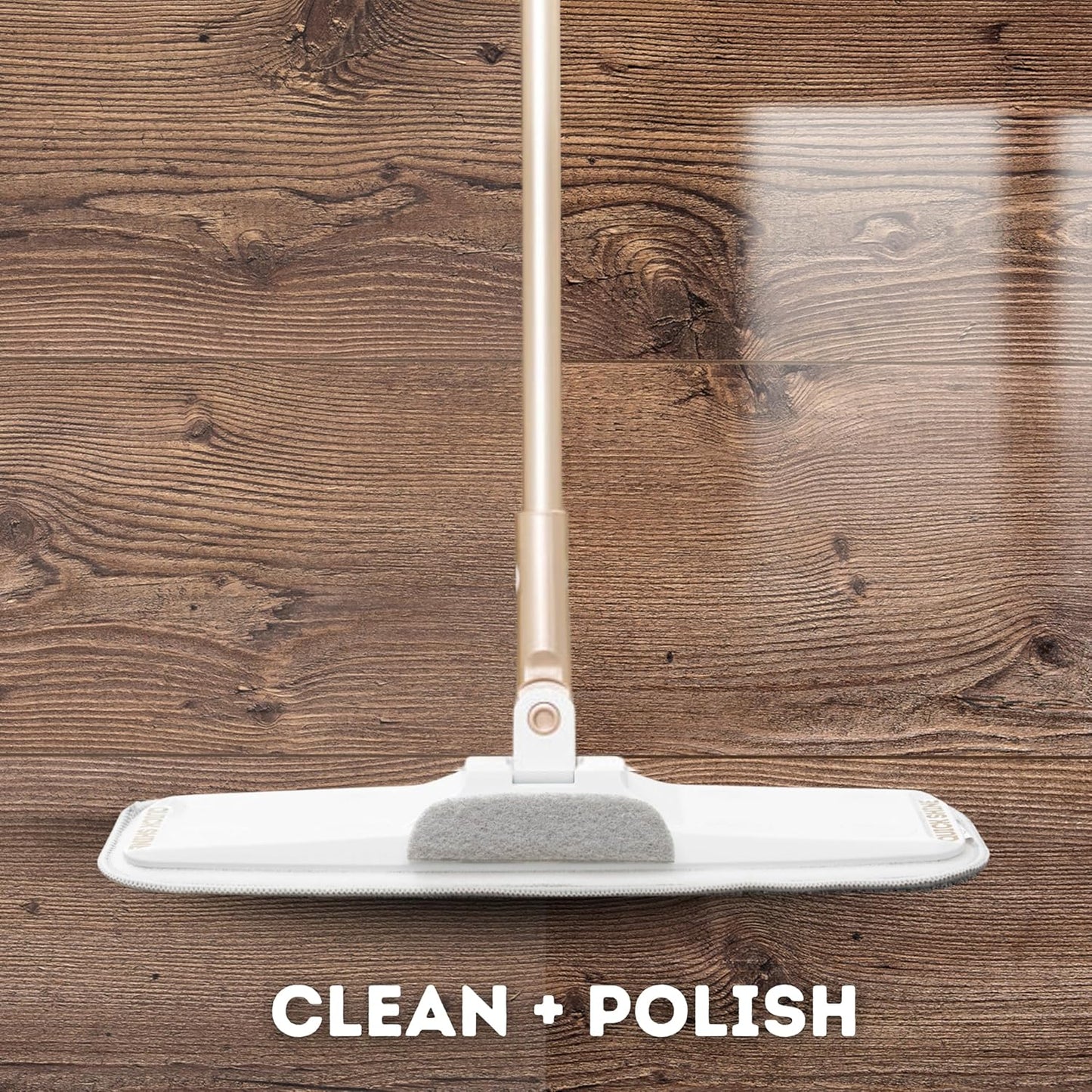 Quick Shine Ultimate Gold Clean + Polish Mop Kit | All-in-One 10 Pc Kit w/Interchangeable Attachments | Floor Polish Included | No Batteries Needed | Pro Cleaning for Hardwood Floors | 2-in-1 Mop