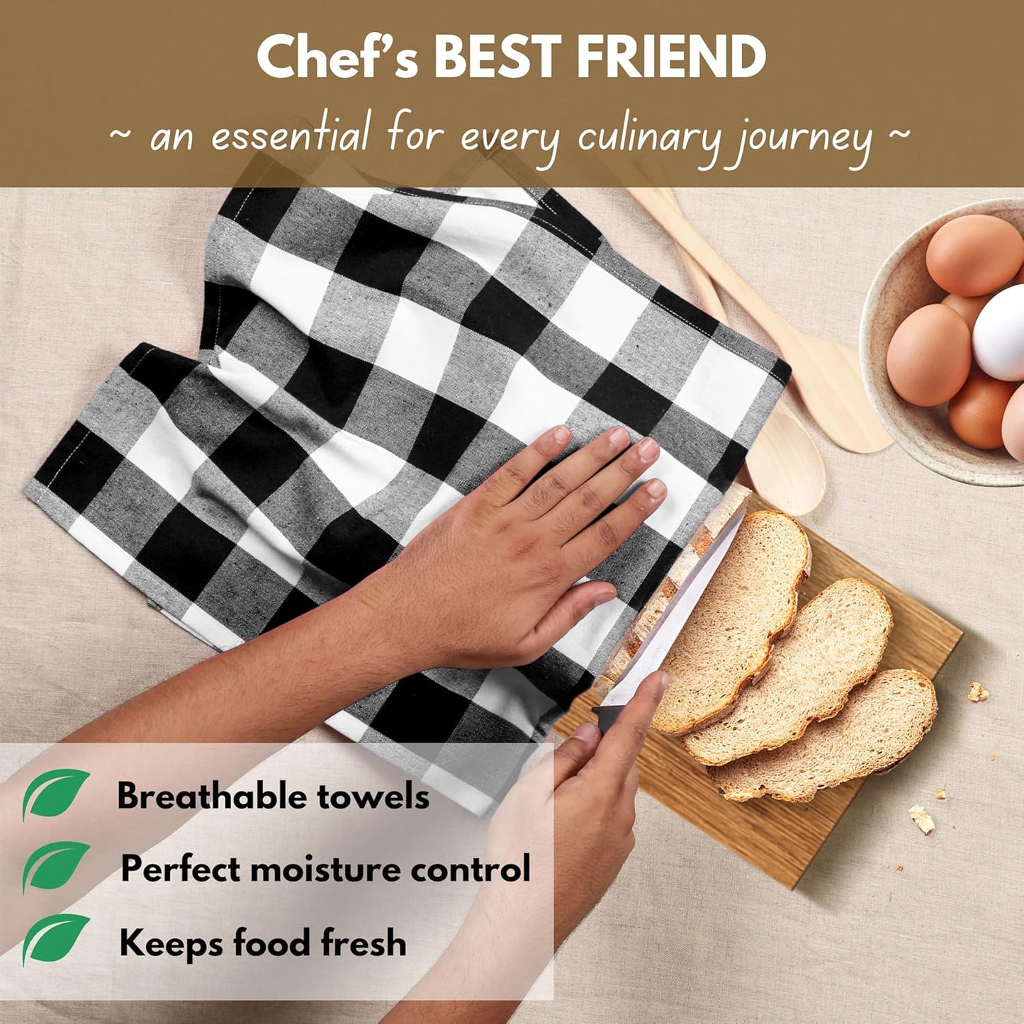 Native Fab 6-Pack Kitchen Towel with Hanging Loop 16x26 inches, Cotton Buffalo Check Kitchen Towels for Cleaning Drying, Washcloths Soft & Absorbent Cloth Rags, Bar Towel, Dish Cloth, Black