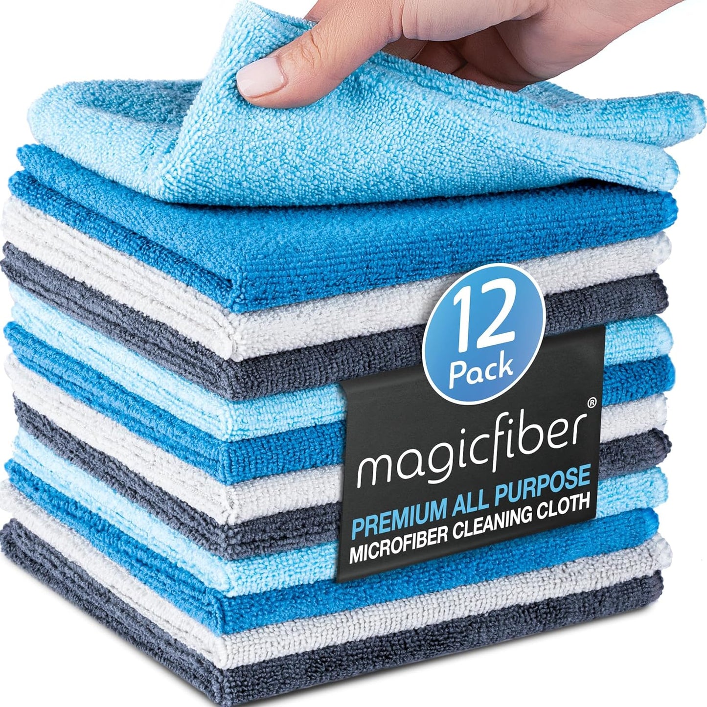 MagicFiber Microfiber Cleaning Cloth - 12 Pack, Large 13" x13” Highly Absorbent Streak-Free Micro Fiber Cleaning Rags Towels for House, Car, Windows, Housekeeping, Household Dusting, Kitchen